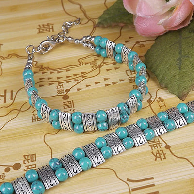 Turquoise Bracelet and Ethnic Necklace Set