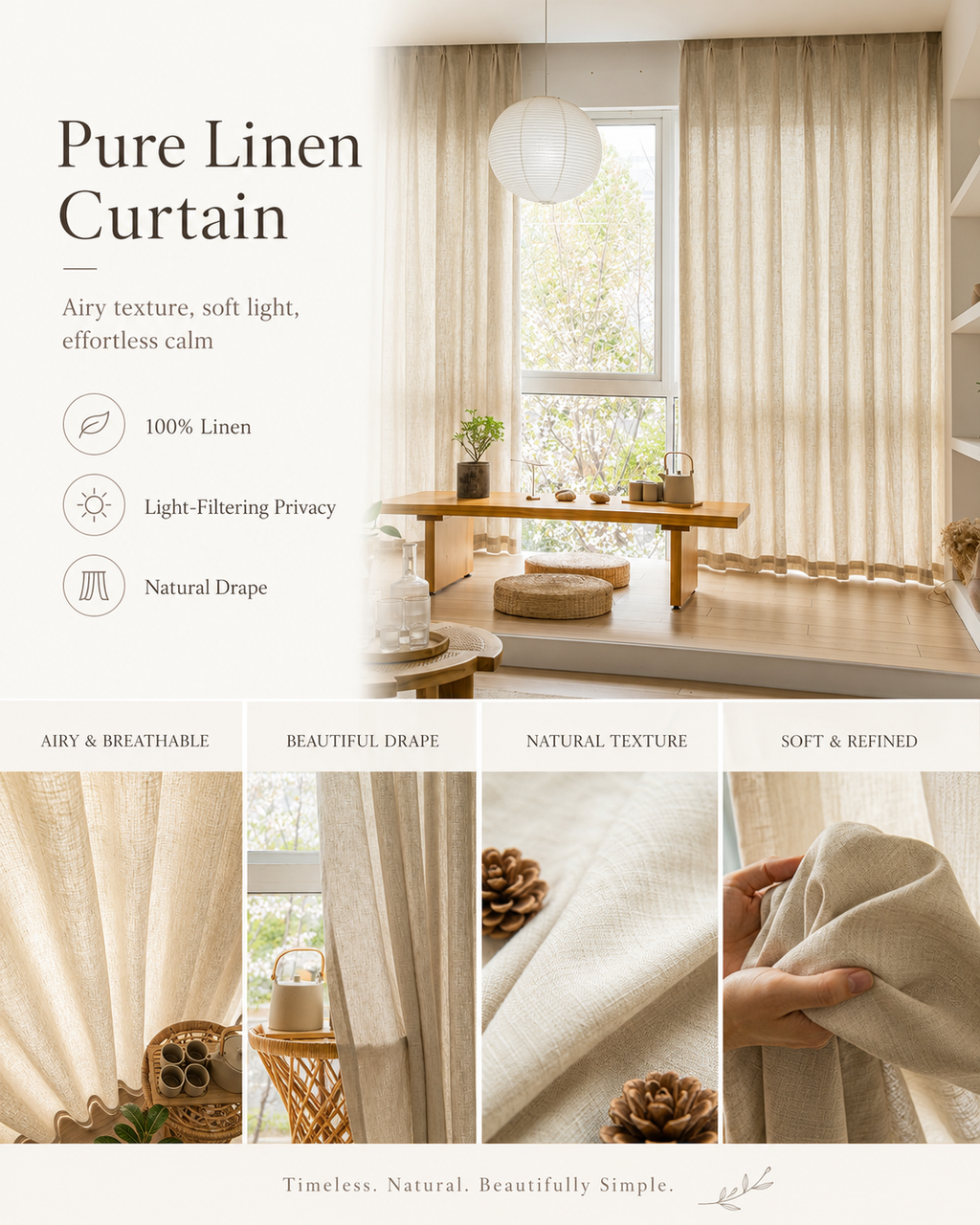 Pure Linen Curtain Panel