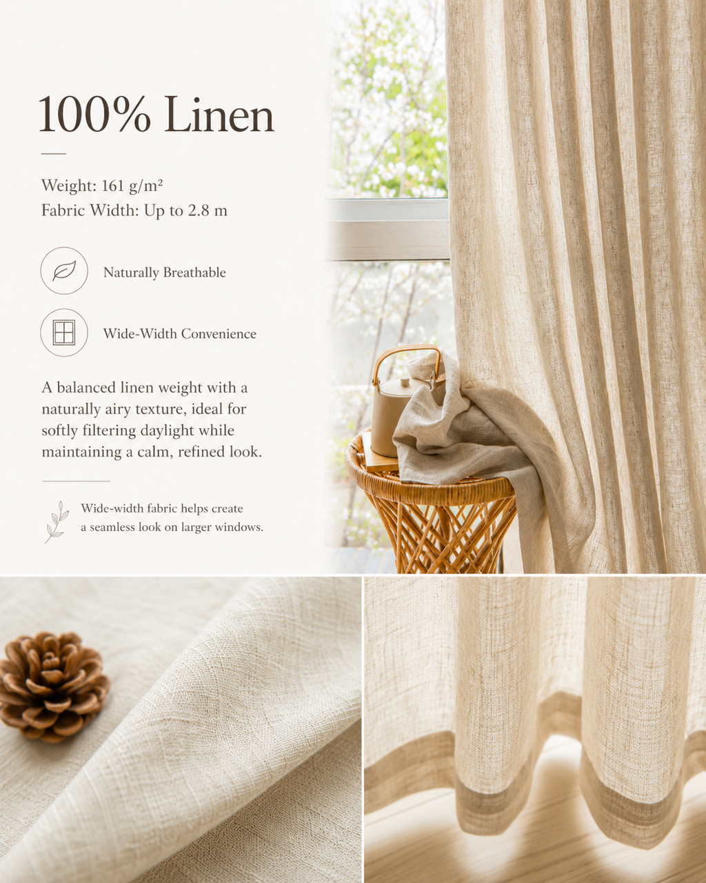 Pure Linen Curtain Panel