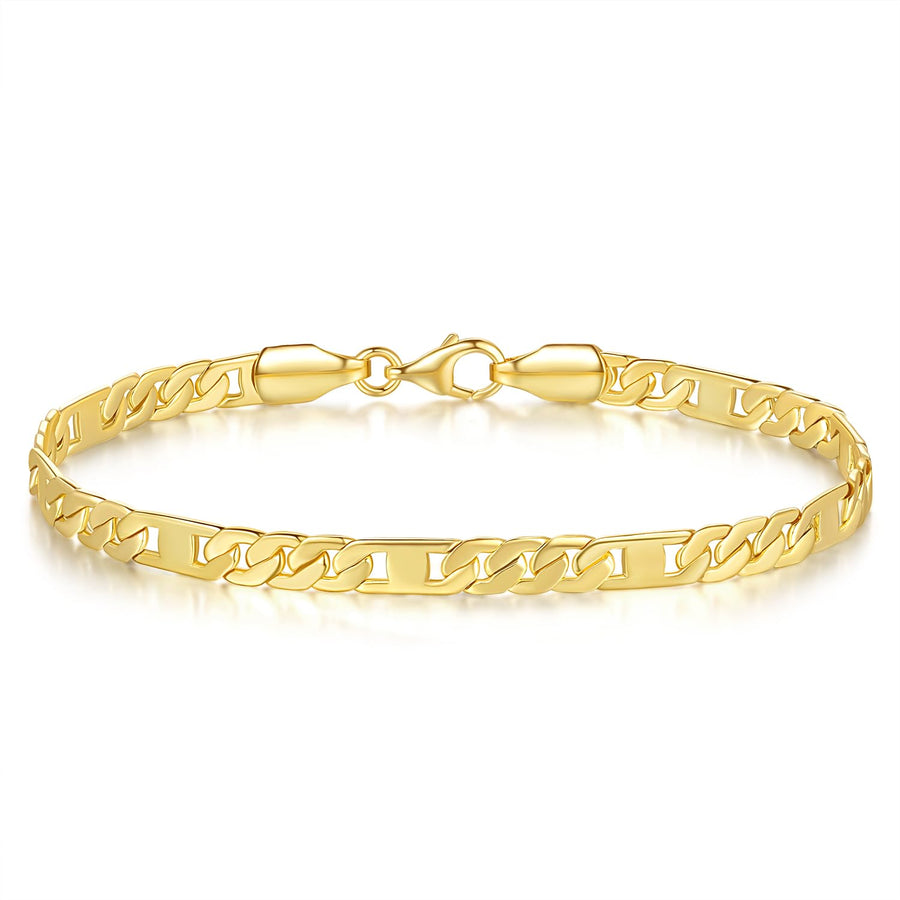 LOKFAM 14K Gold Bracelets for Women Mens Bracelet Non-Tarnishing Flat Figaro Chain 14K Gold Chain Bracelet for Women Trendy Charmed Womens Gold Bracelet Stackable Bracelets for Women 5 Sizes 6.5in - 9in (6.5)