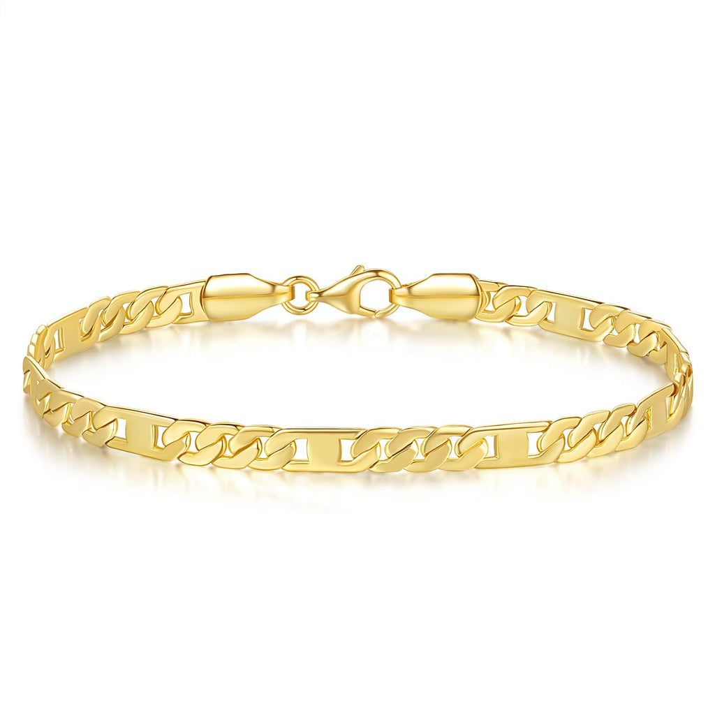 LOKFAM 14K Gold Bracelets for Women Mens Bracelet Non-Tarnishing Flat Figaro Chain 14K Gold Chain Bracelet for Women Trendy Charmed Womens Gold Bracelet Stackable Bracelets for Women 5 Sizes 6.5in - 9in (6.5)