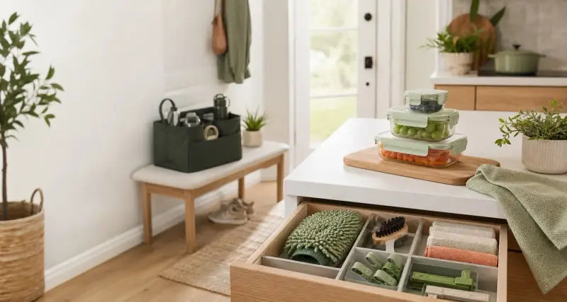 Organized everyday essentials in a bright modern home